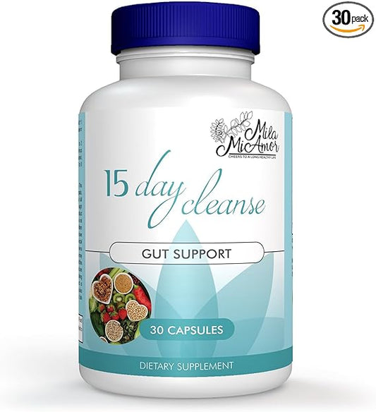 Milamiamor 15 Day Cleanse - Gut and Colon Support - Advanced Gut Cleanse Detox for Women & Men with Senna, Cascara Sagrada & Psyllium Husk - Non-GMO - Made in USA - 30 Capsules