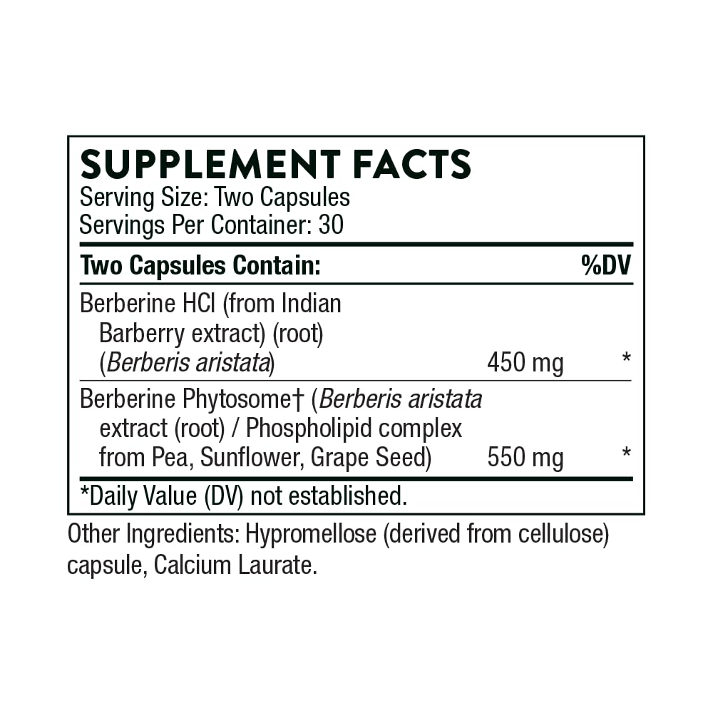 THORNE Berberine 1000 mg per Serving - Botanical Supplement - Support Heart Health, Immune System, Healthy GI, Cholesterol - Gluten-Free, Dairy-Free - 60 Capsules - 30 Servings