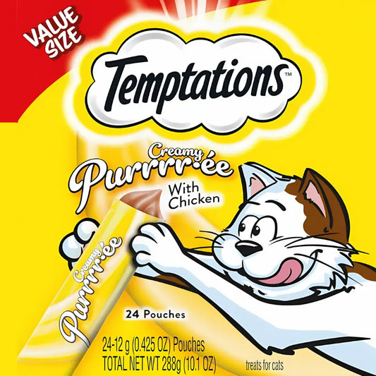 Temptations Creamy Puree with Chicken, Lickable Cat Treats, 0.42 oz Pouches, 24 Count  - food- cat food -cat treat -product image -Muzsha Ltd - trend hub 